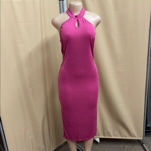 Pink Halter Bodycon Midi Dress for Cocktail